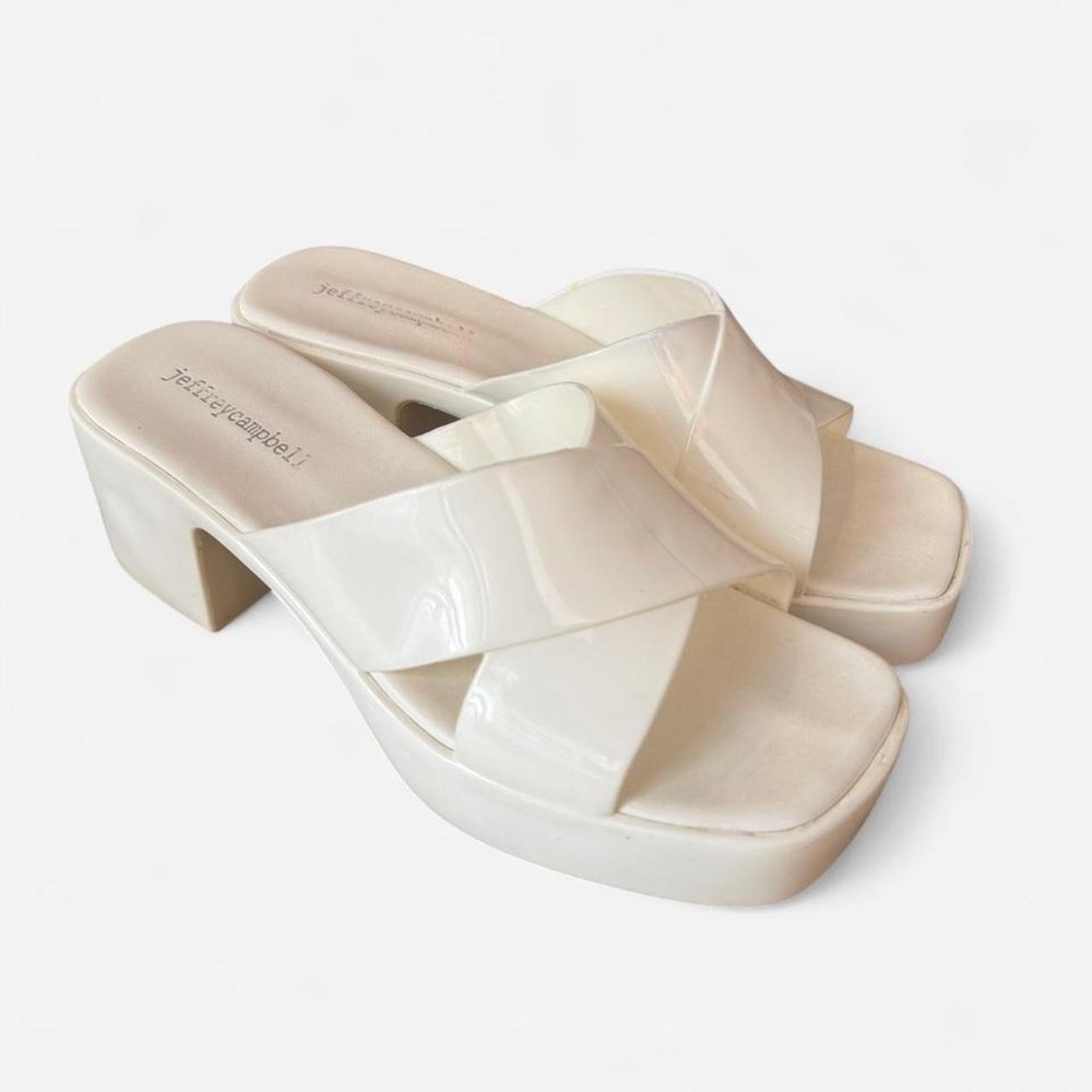 White Jeffrey Campbell platform heel jelly sandals